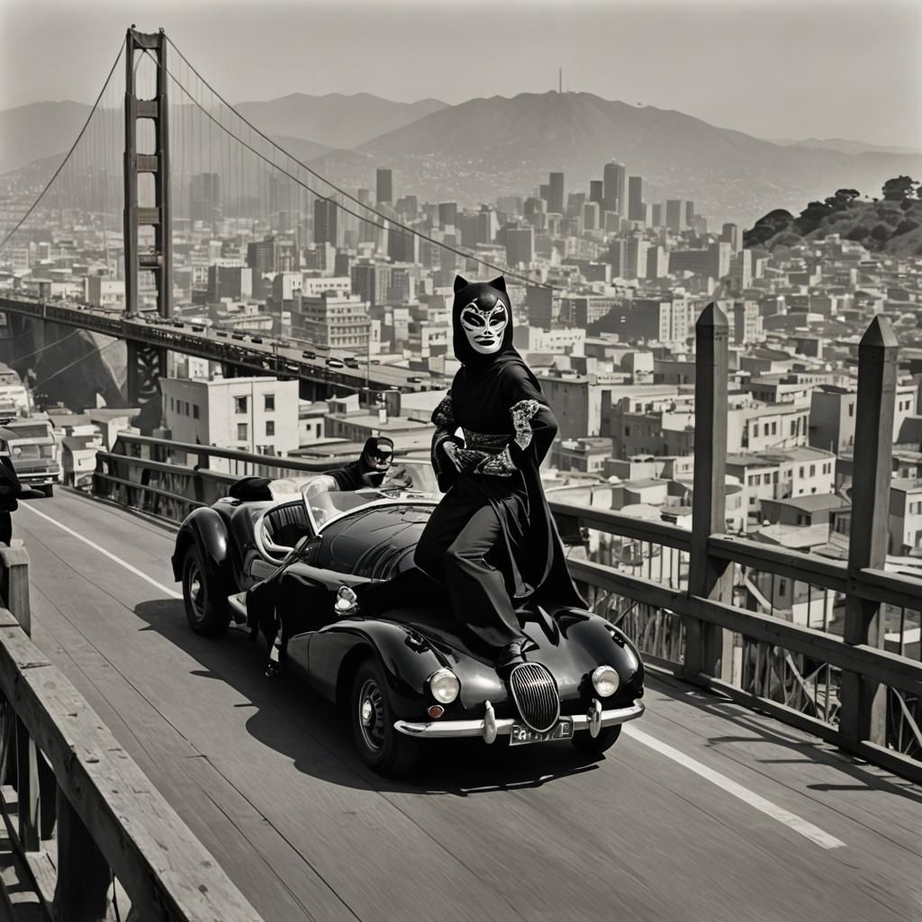 Jaguar-Masked Ninja Super-Villainess on Bridge