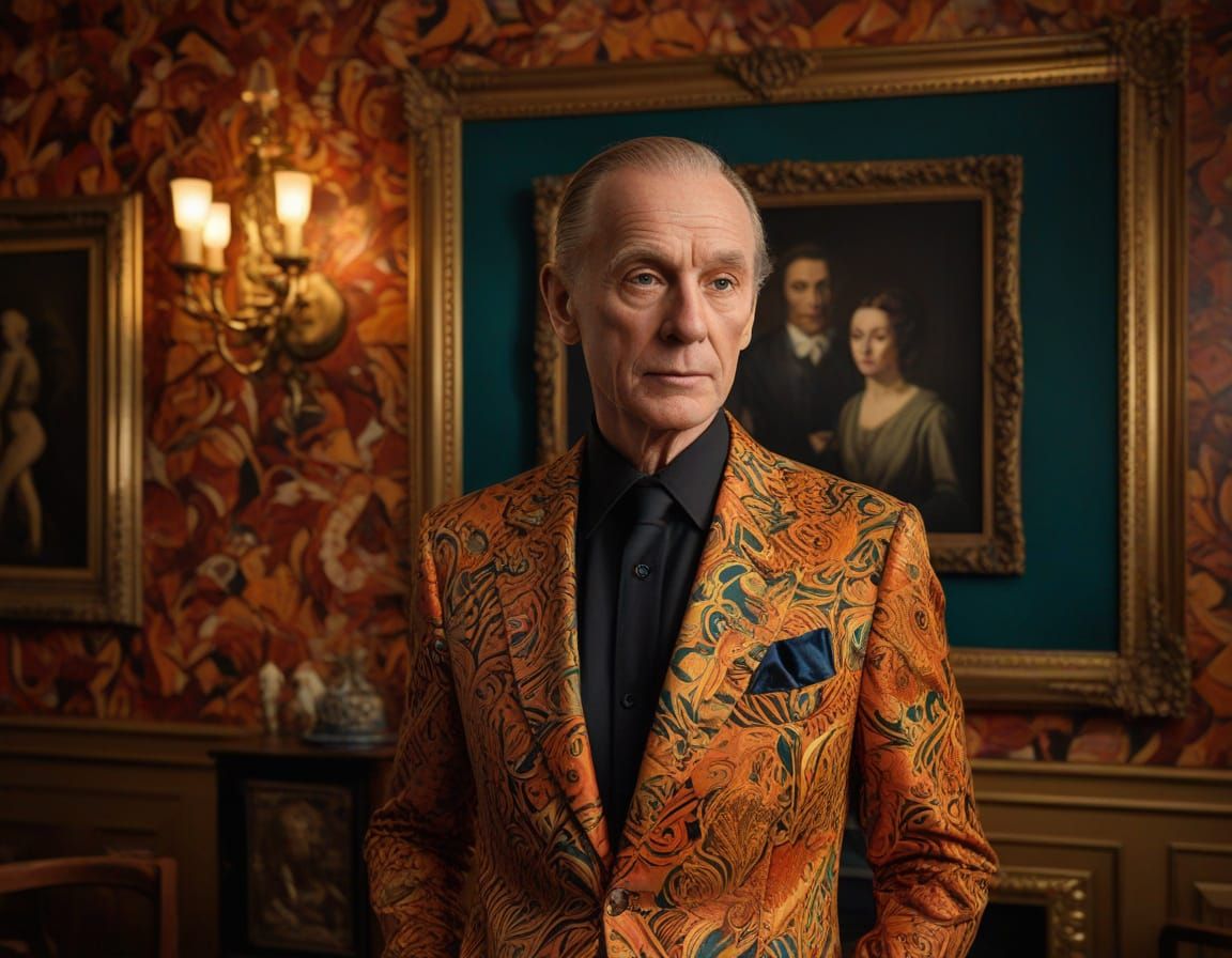 Surrealist Figure in Vibrant, Expressive Interior