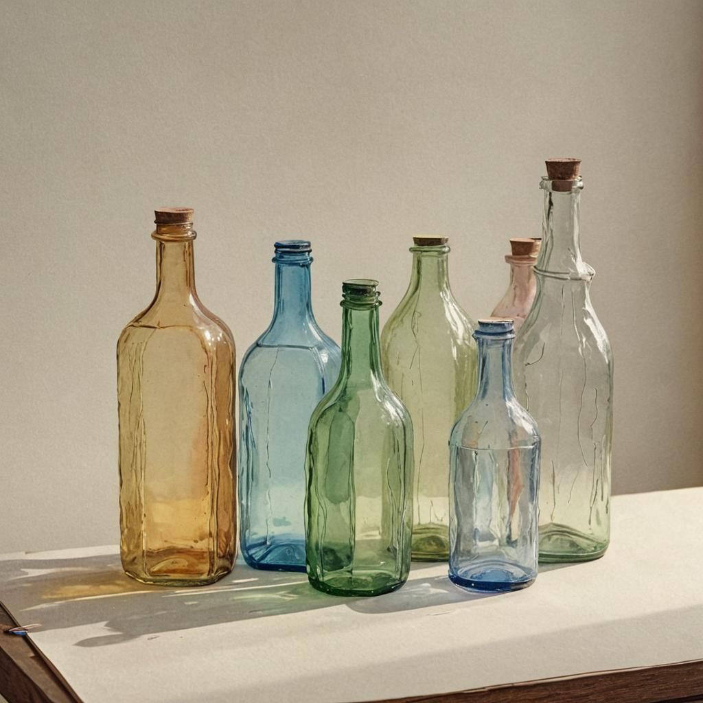 Unfinished Watercolor Still Life with Bottles