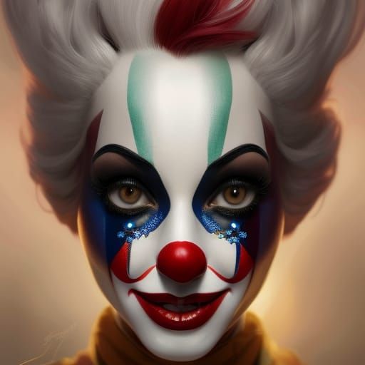 Vintage Circus Clown Portrait with Colorful Details