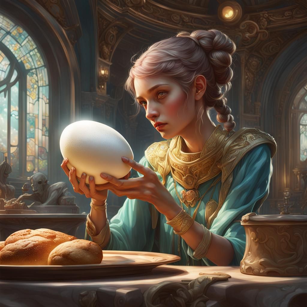 Art Nouveau Alien Cracking Egg Portrait