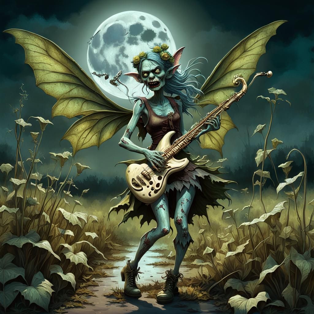 Creepy Elf Fairy Zombie Rocker in Anime Style