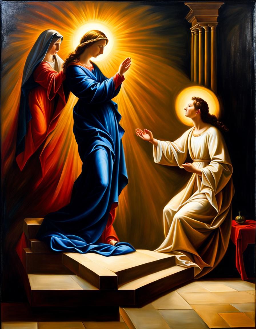 The Annunciation: Baroque Oil Painting of Gabriel and Mary