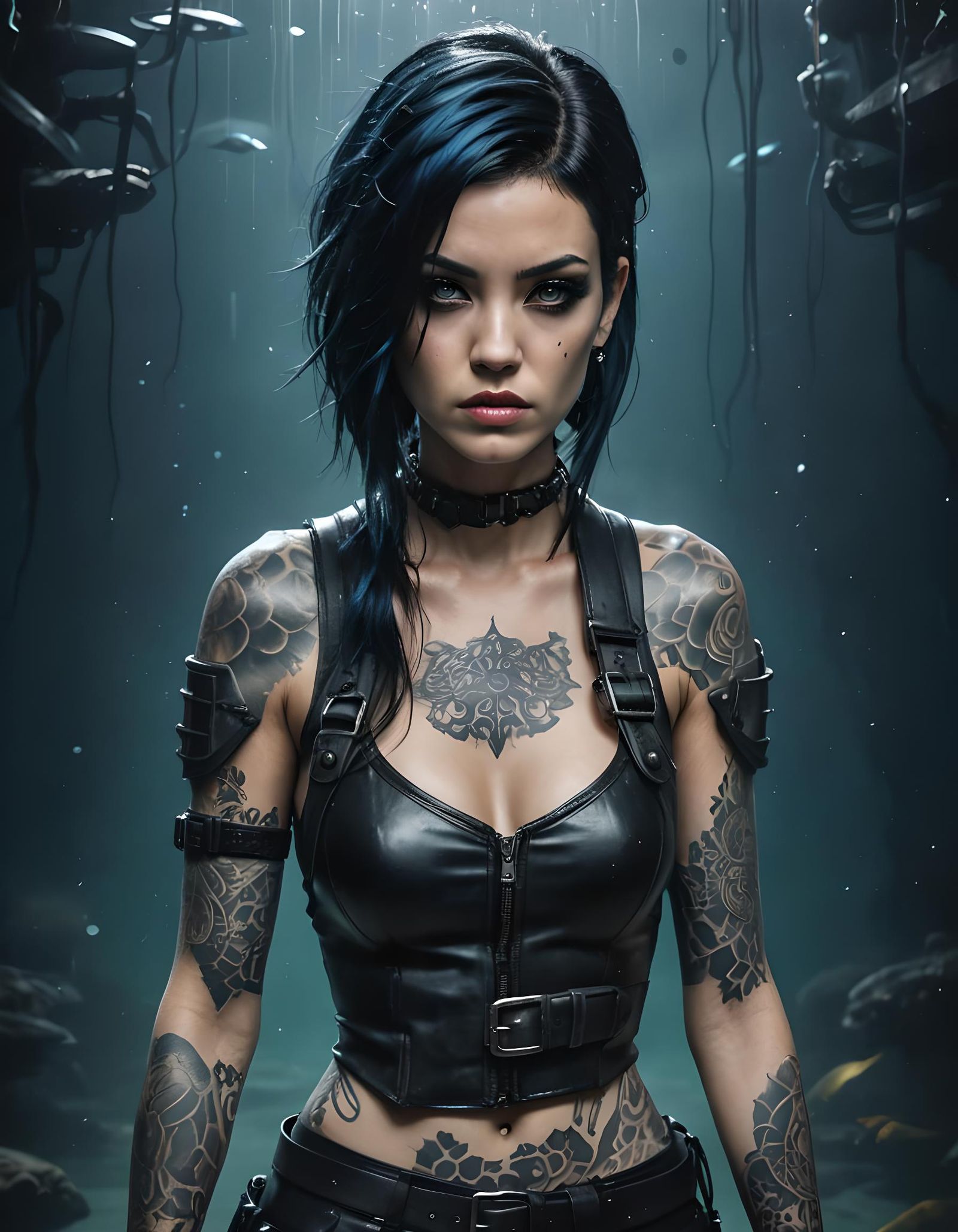 Striking Woman with Blue and Black Hair