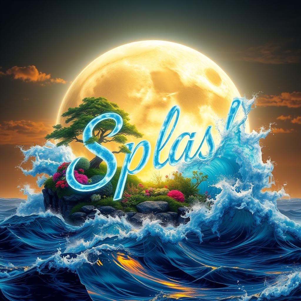 A stunning scene where ocean waves crash into the form of th...