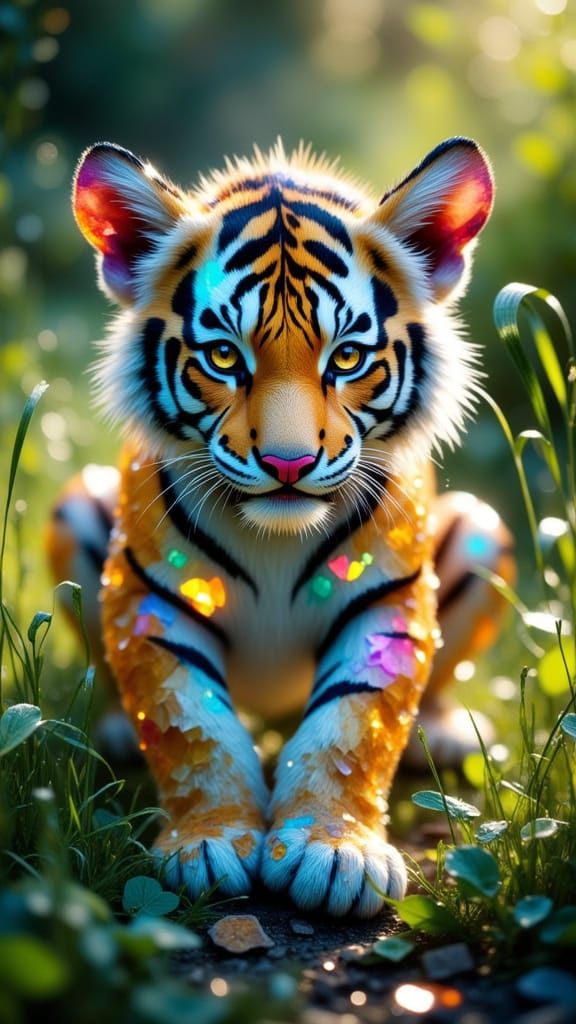 Gemstone Tiger Cub Refracts Jungle Sunlight