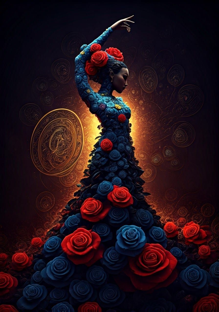 Flamenco Dancer Made of Roses in Surreal Style