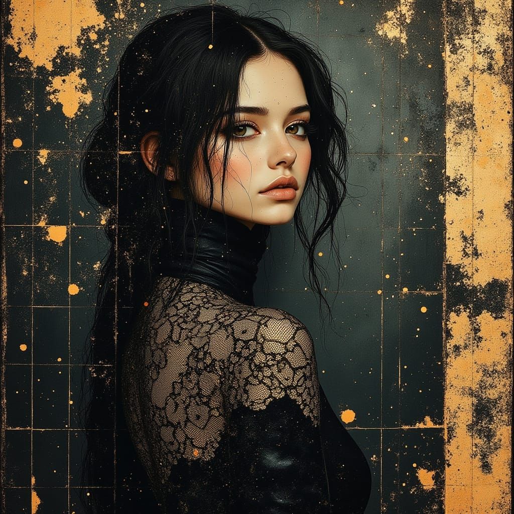 Renaissance Glitch: Woman in Industrial Chamber