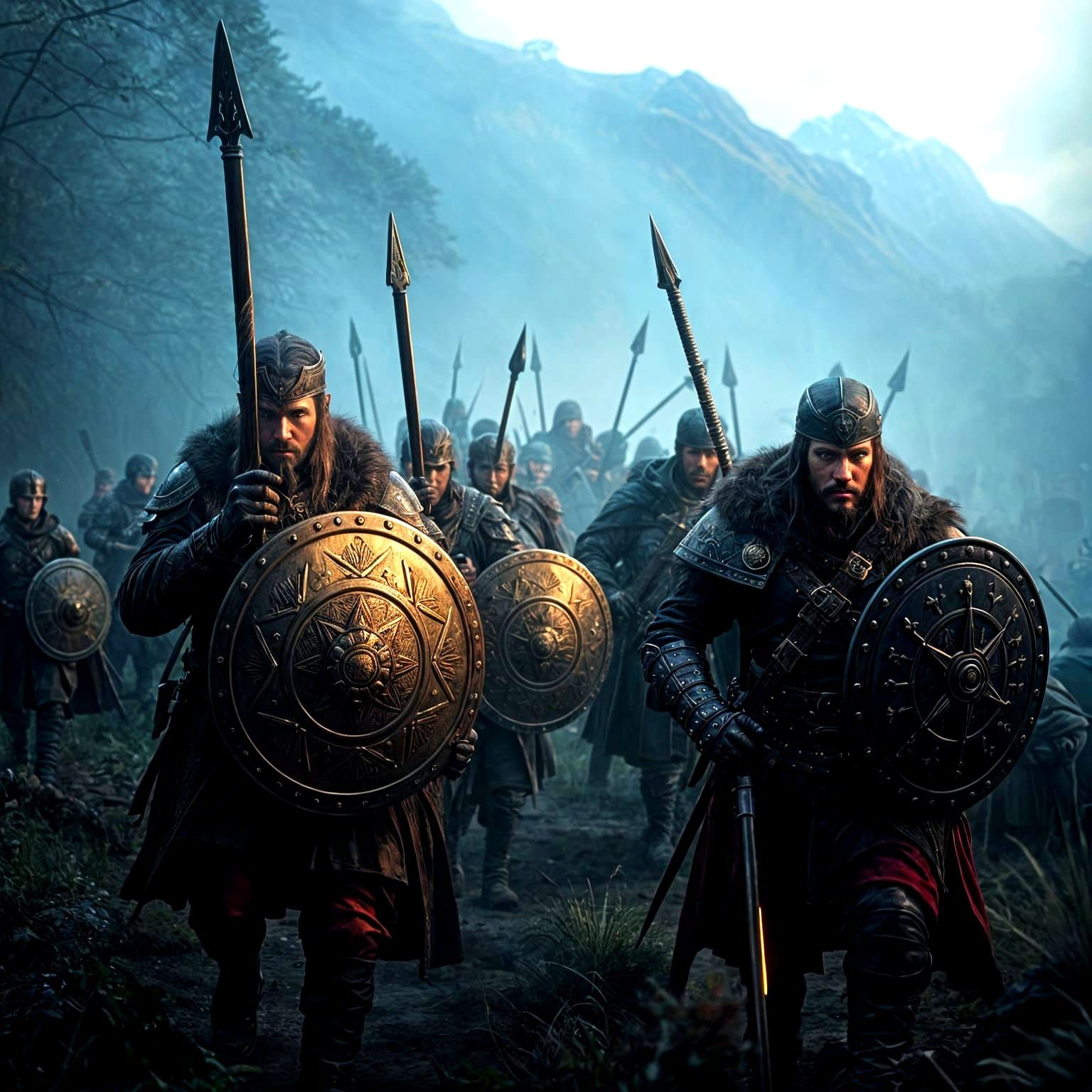Glen Warriors Approaching, Photorealistic Fantasy Concept Ar...