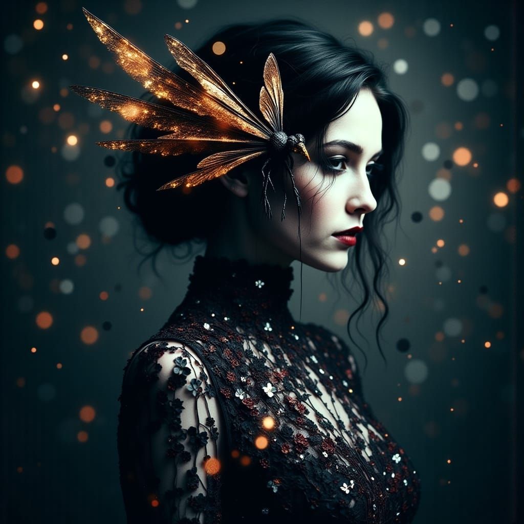 <lora:Morbid:1.0> Mystical woman in intricate dark floral la...