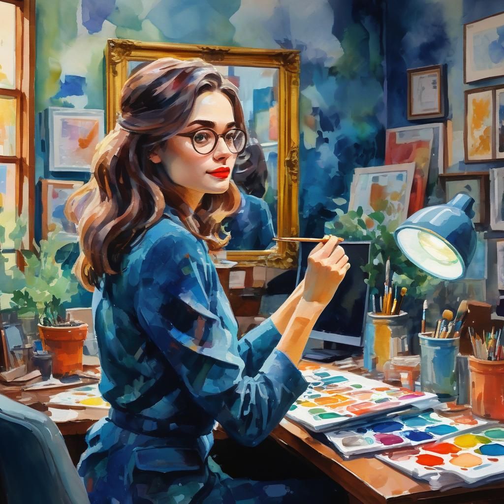 Colorful Office Scene in Gouache Style