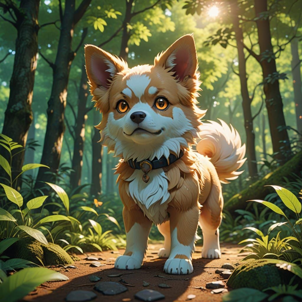 Cute Pokemon-Inspired Dog in Lush Forest
