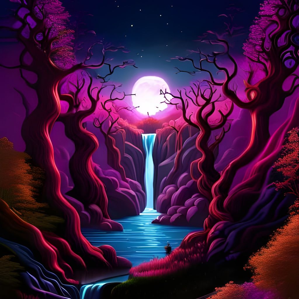 Cosmic Autumn Kingdom Waterfall at Sunset