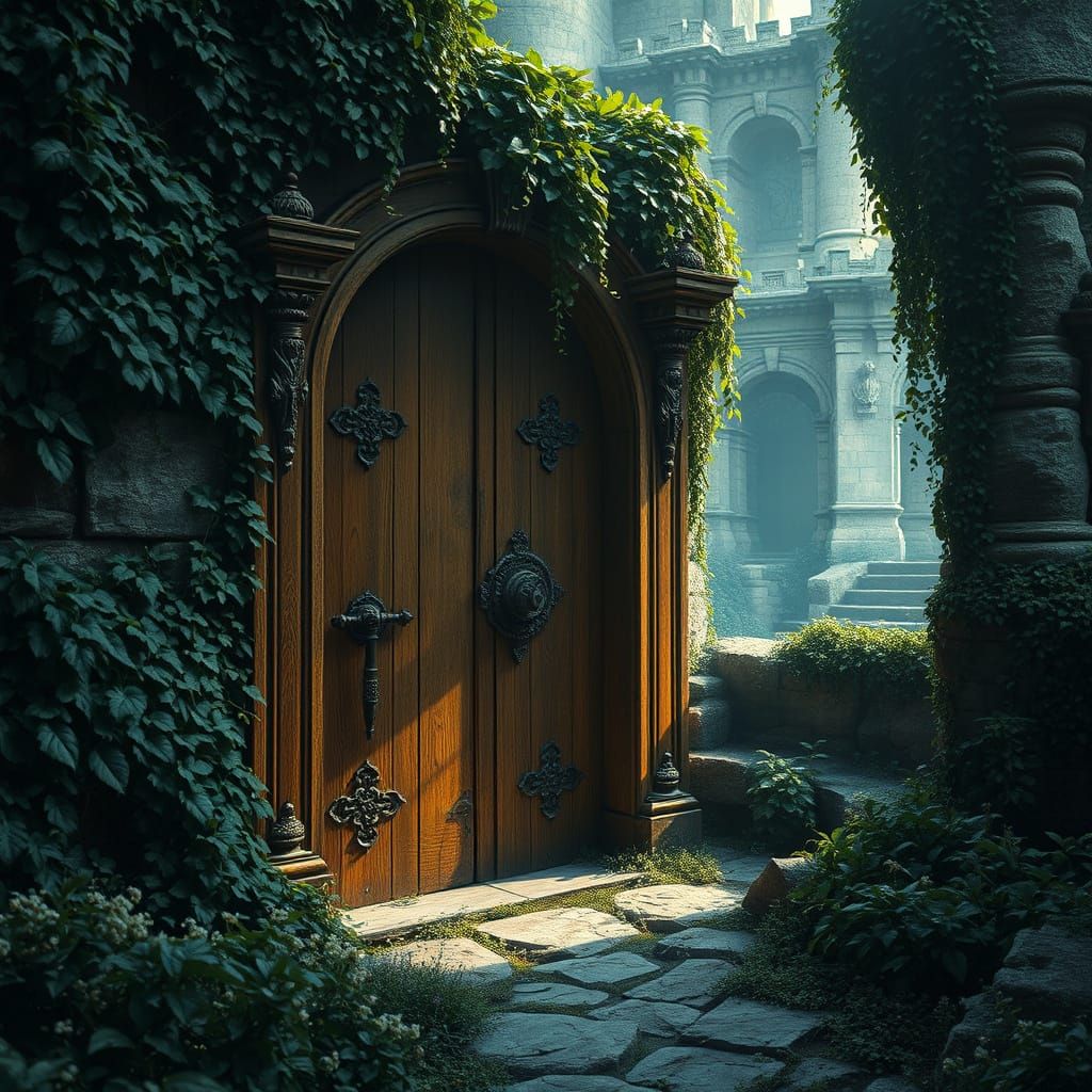 Mysterious Doorway in Ruined Palace Garden