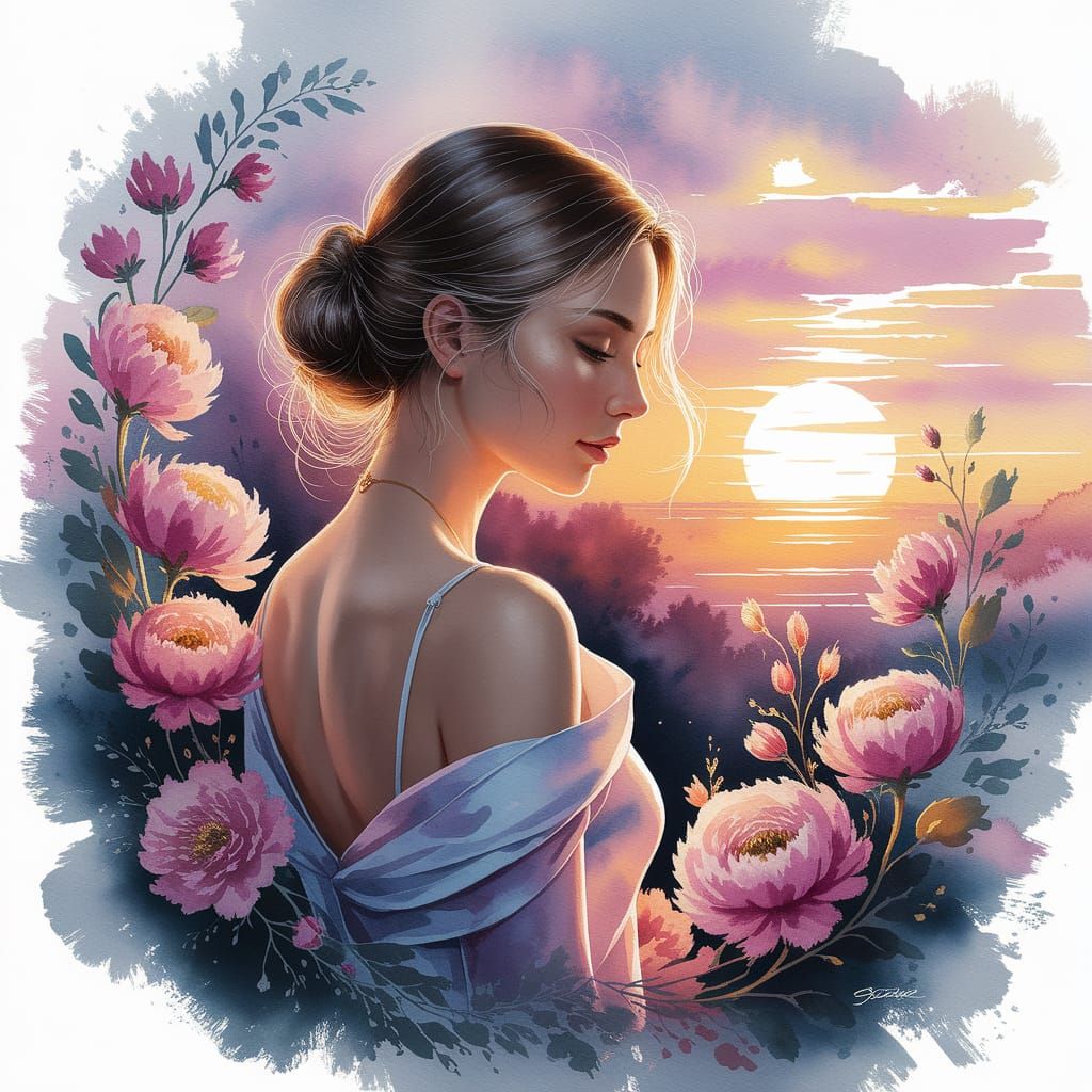 Elegant Woman in Watercolor Style Inspired by Lee Bogle