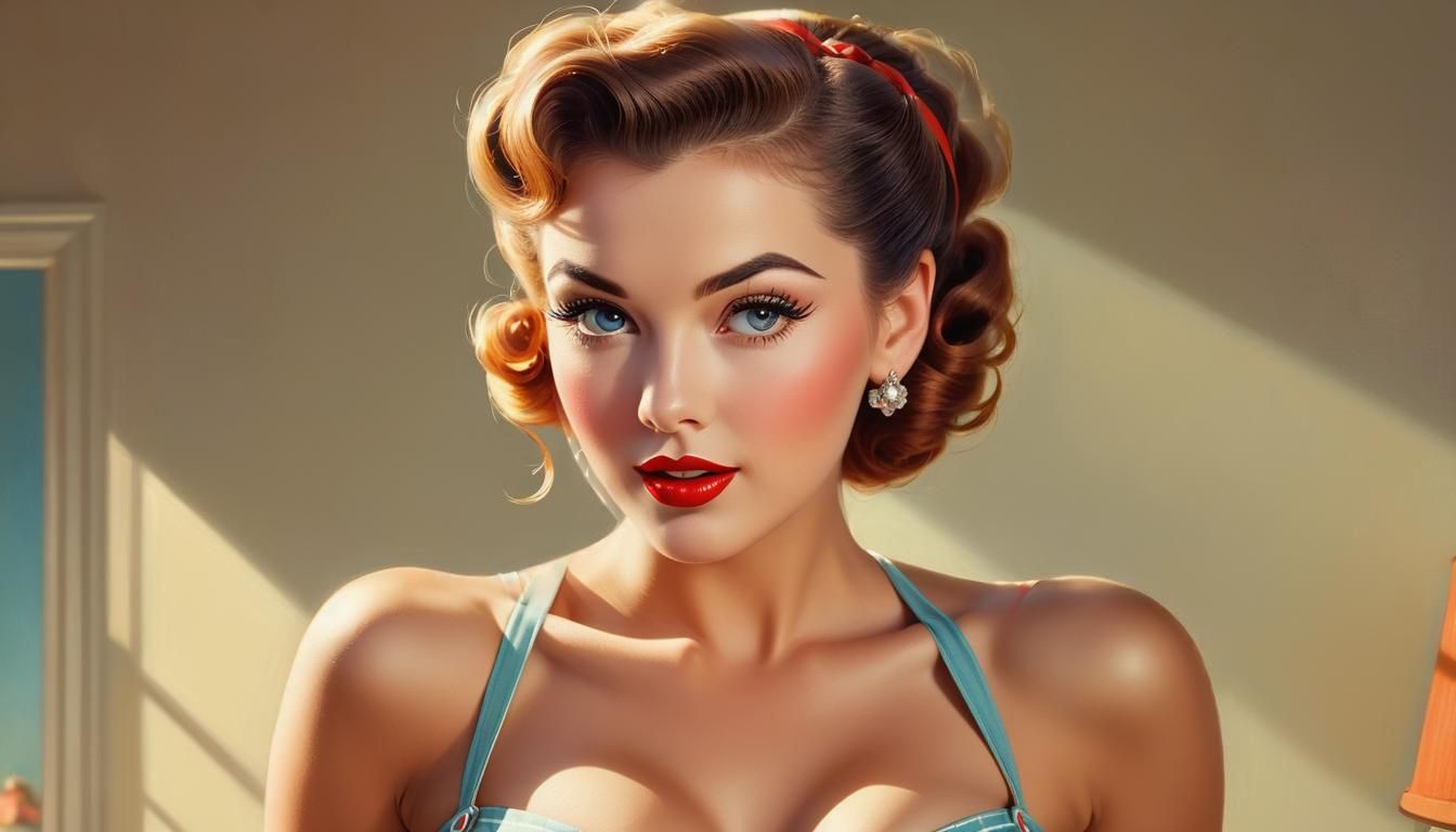 Pin-Up Woman Portrait in Vintage Aesthetic