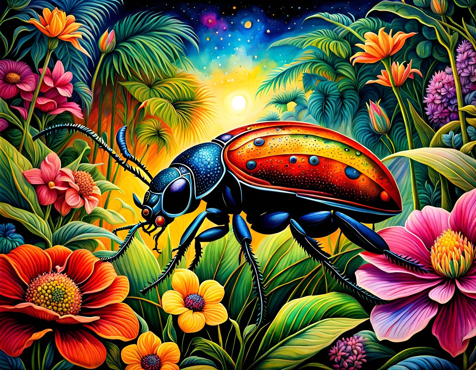 Bug's Eye View: Vibrant Watercolor Garden Scene