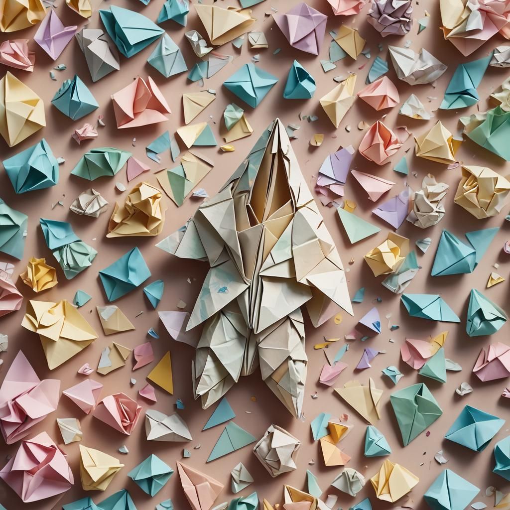 Unfolding Origami Figure in Soft Pastel Colors