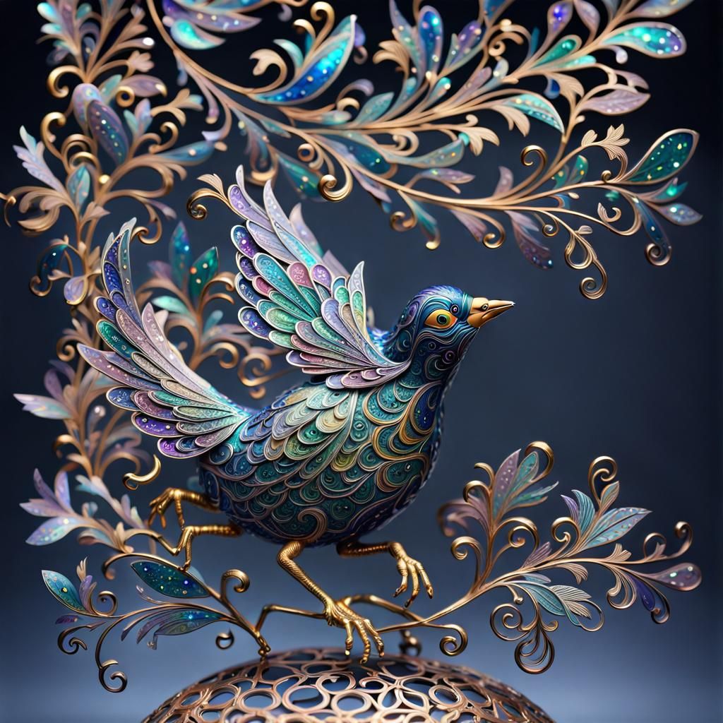Faberge Bird in Metal Confetti