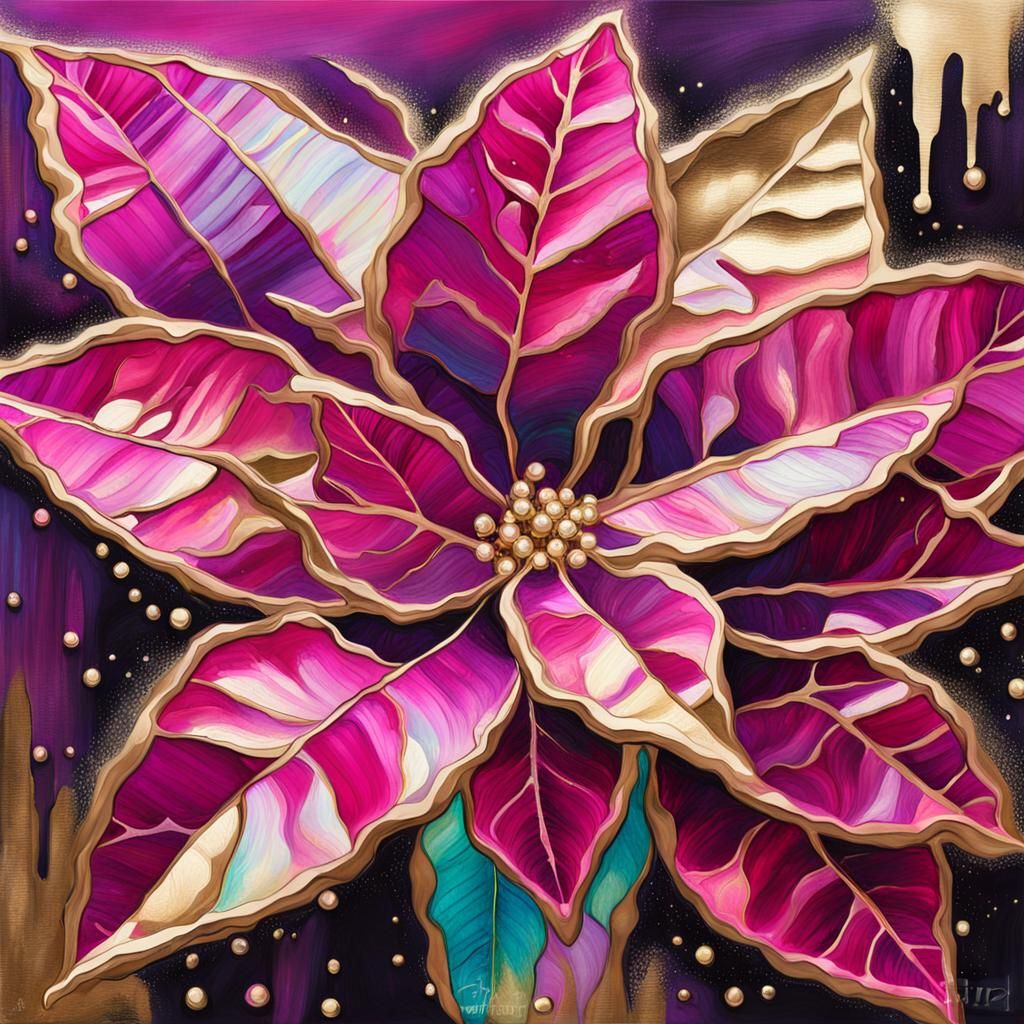 Iridescent Magenta Poinsettias with Gold Accents