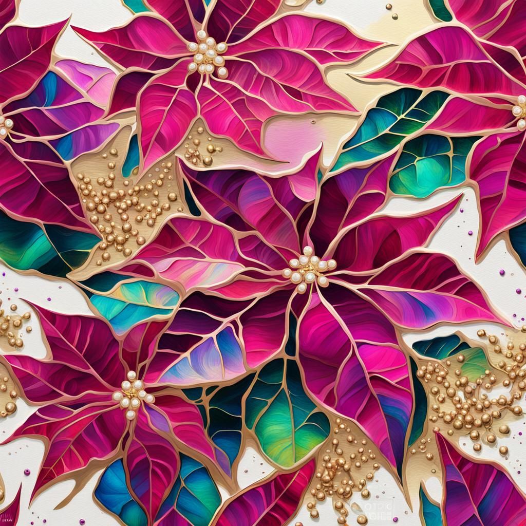 Iridescent Magenta Poinsettias in Graffiti Art Style