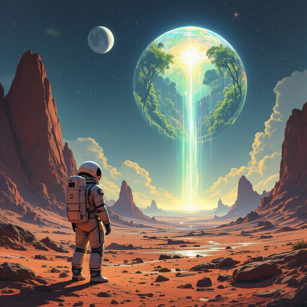 Astronaut Explores Alien Planet Portal to Jungle World