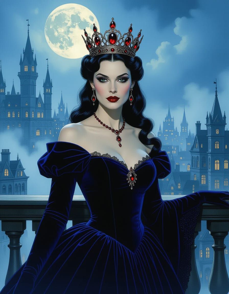 Vampire Queen in Moonlit Victorian City