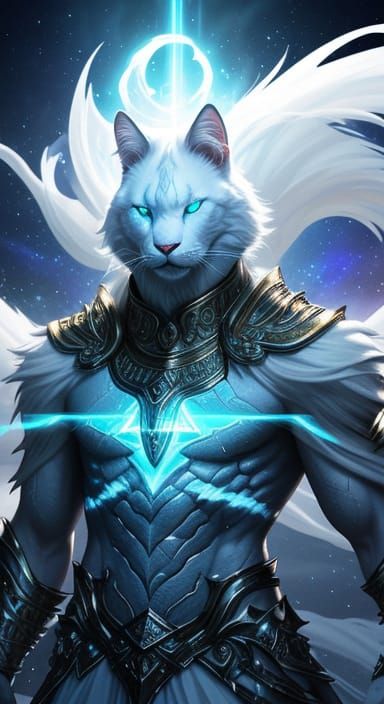 Fierce White Demon Cat in Hyper-Realistic Digital Art