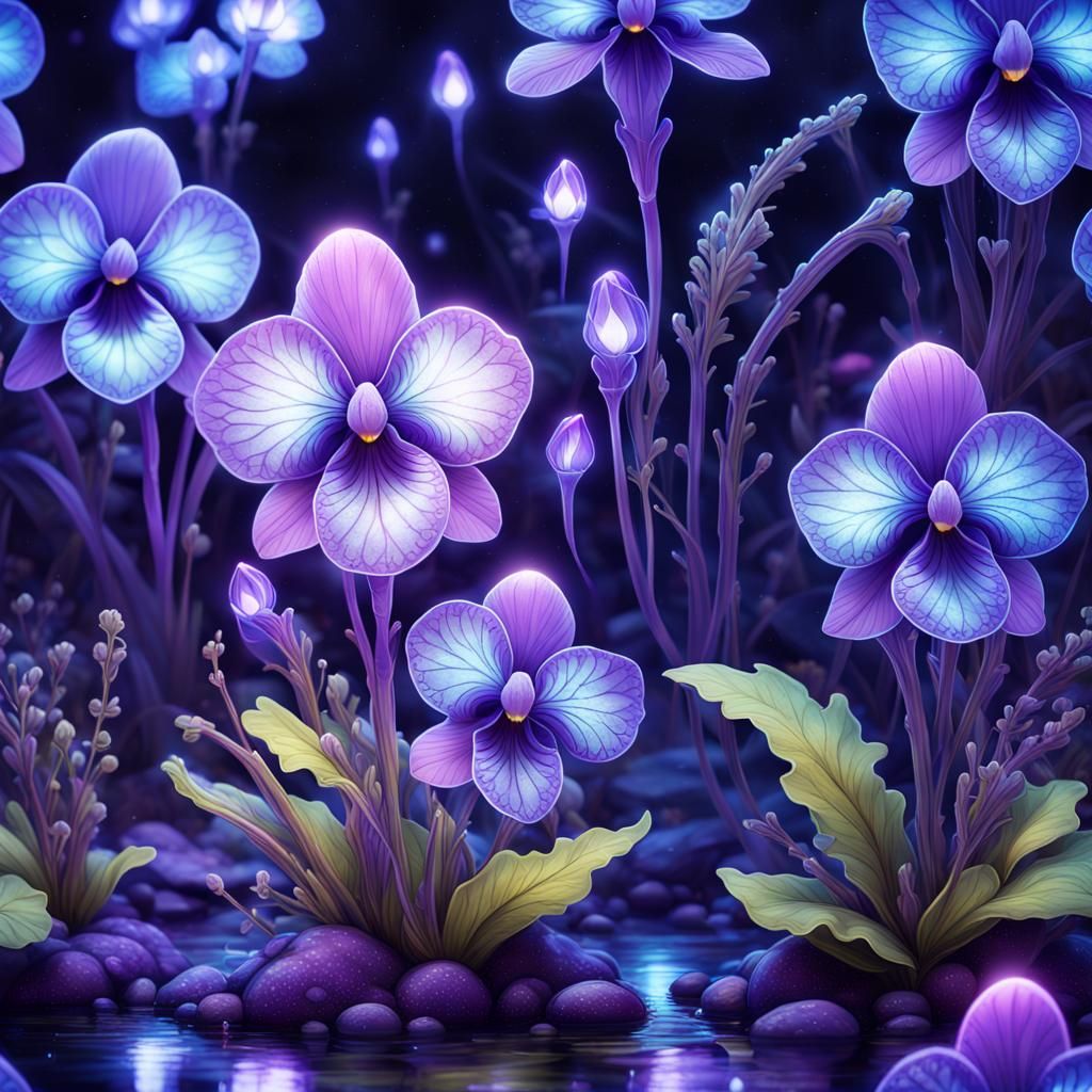 Bioluminescent Violets in a Magical Fantasy Illustration