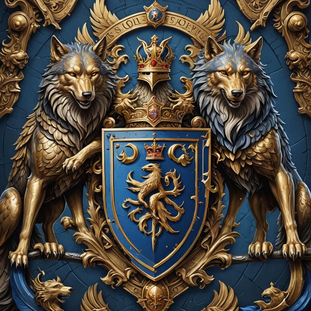 Royal Crest with Wolves, Sword, and Phoenix