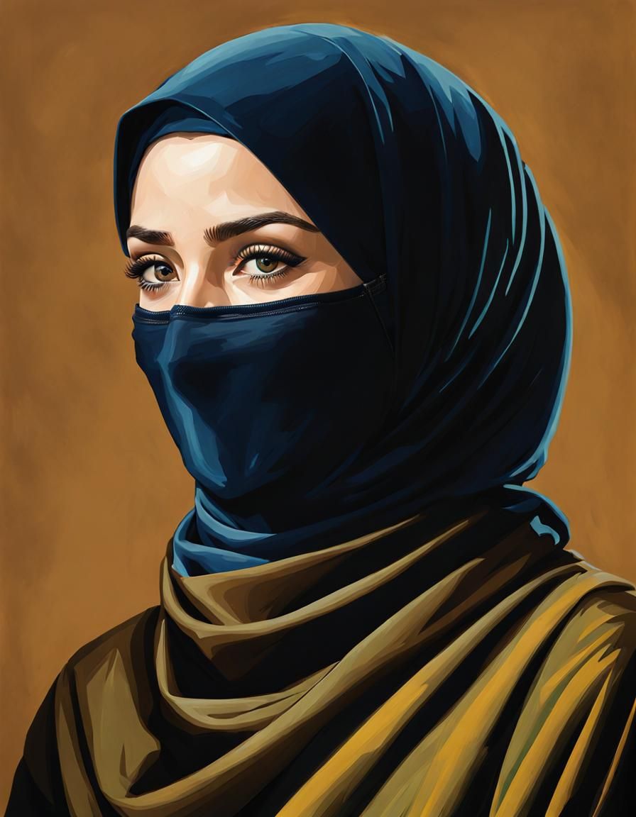 Beautiful Woman in Hijab Portrait Painting