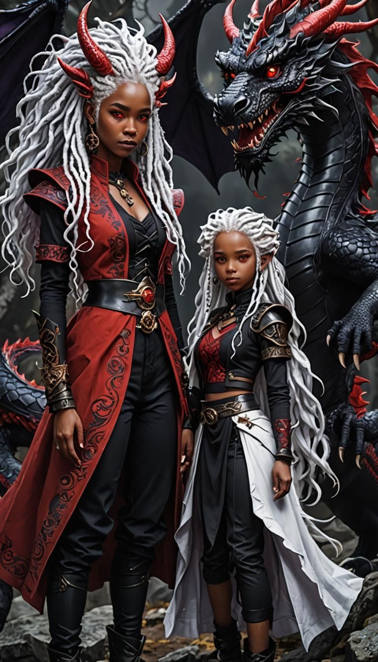 Dragon-Themed Twins in Dark Fantasy Art