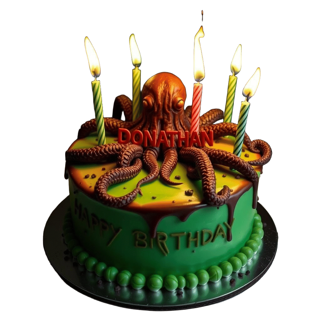 Cthulhu Birthday Cake with Green Flame Candles