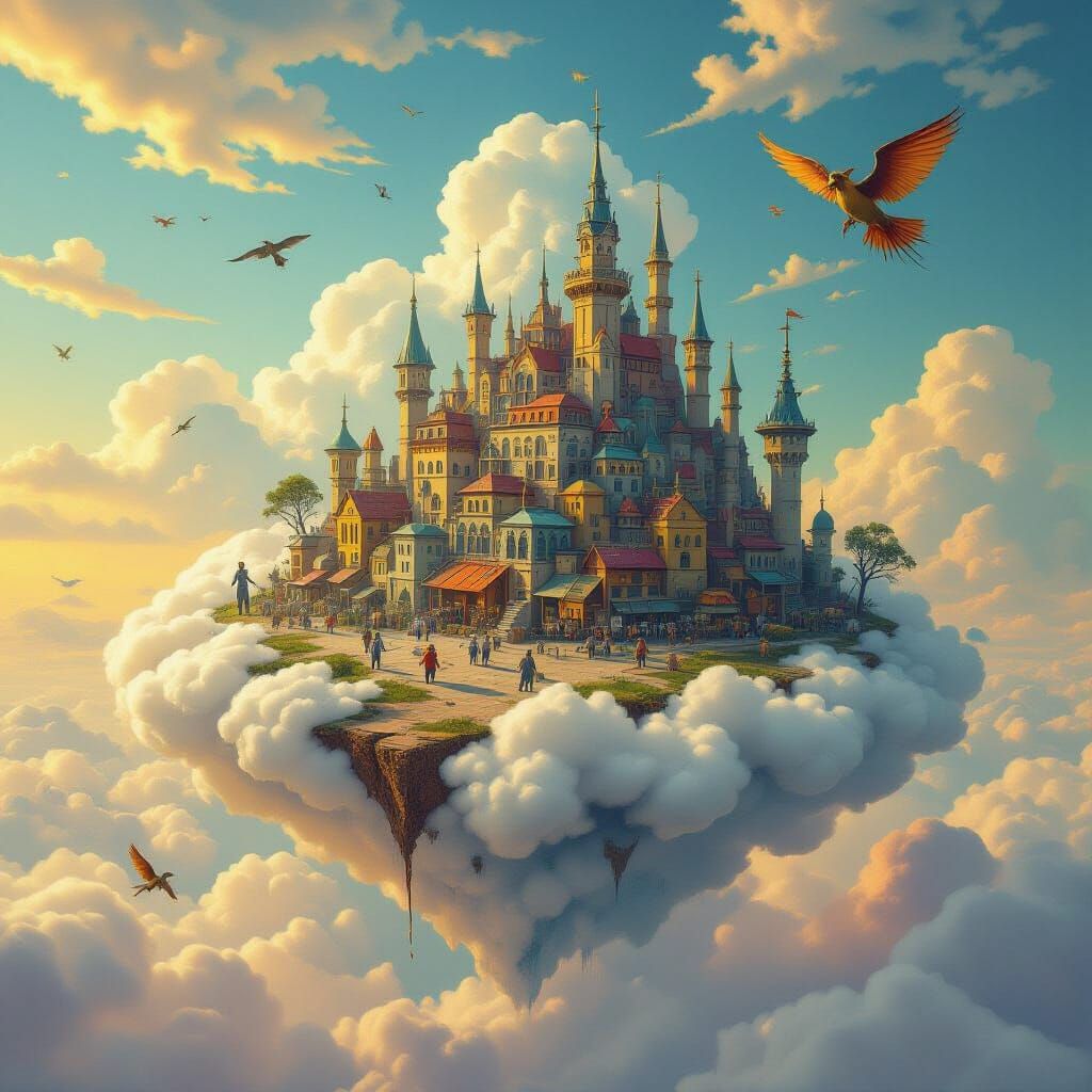 Miniature Post-Apocalyptic City on Van Gogh Cloud