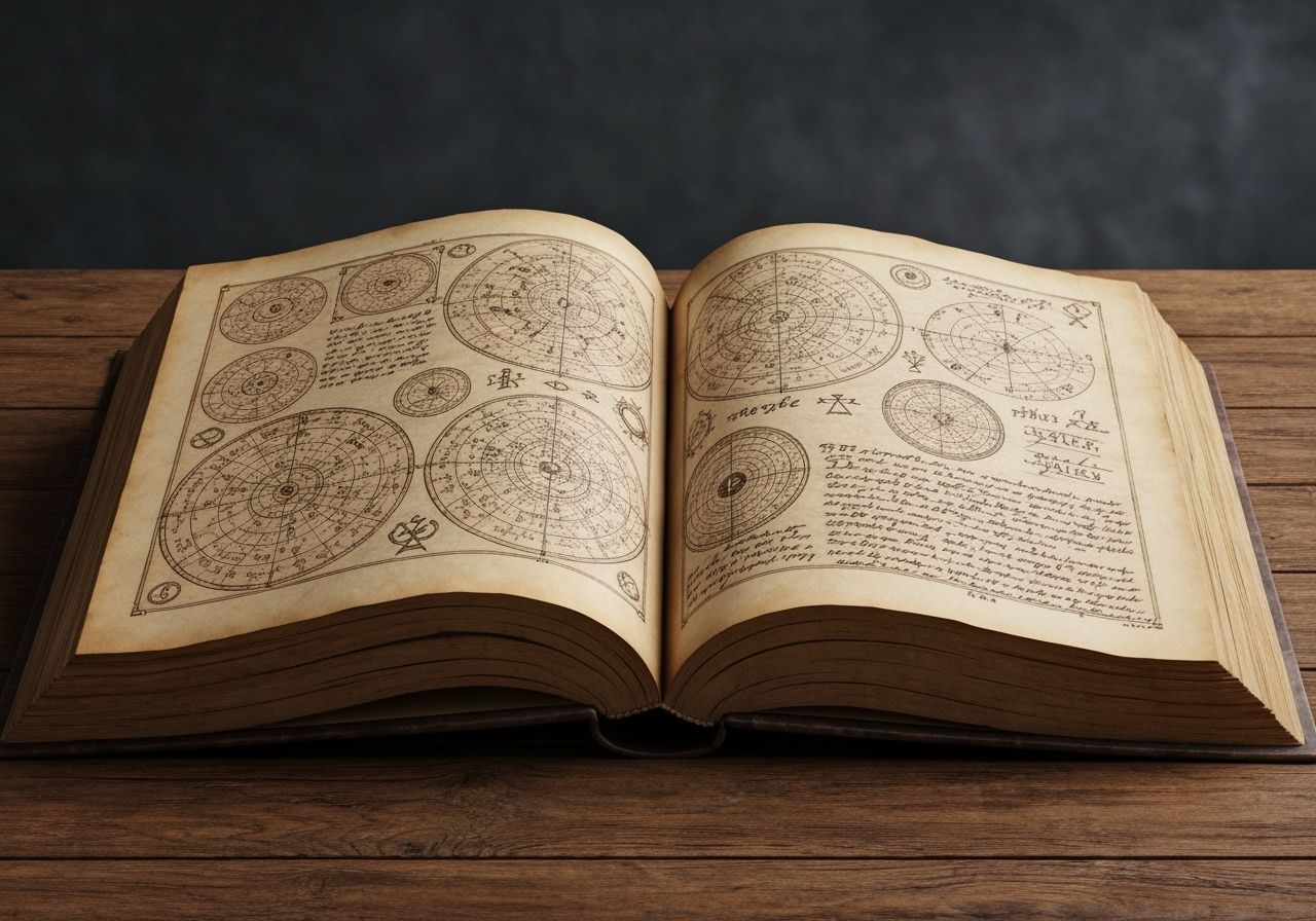 Ancient Book with Celestial Maps and Symbols