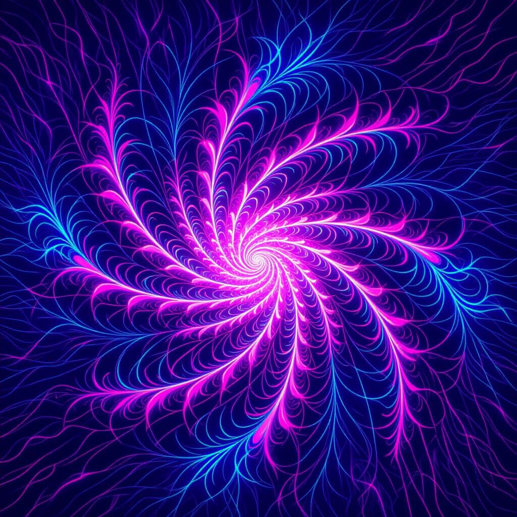 Psychedelic Fractal Mandala of Neon Pink and Cyan