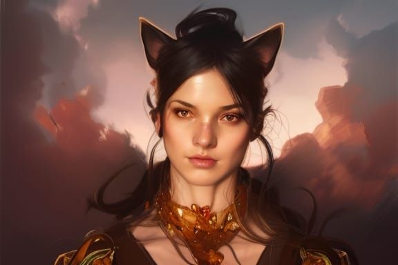 Hyperdetailed Cat-Woman Portrait in Art Nouveau Style