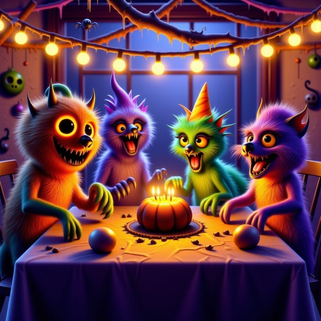 Halloween Party with Creature Hybrids in Vibrant Style