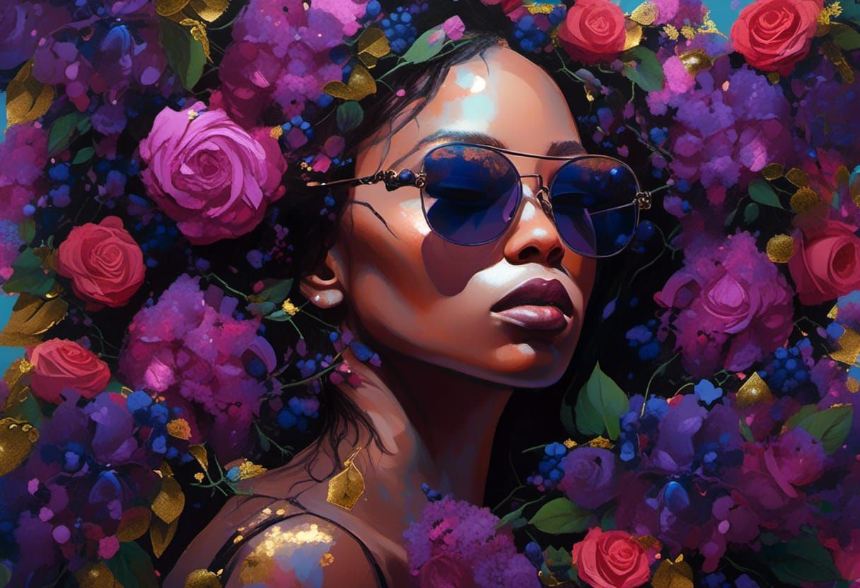 Fashionable Black Woman Portrait in Alcohol Ink Style