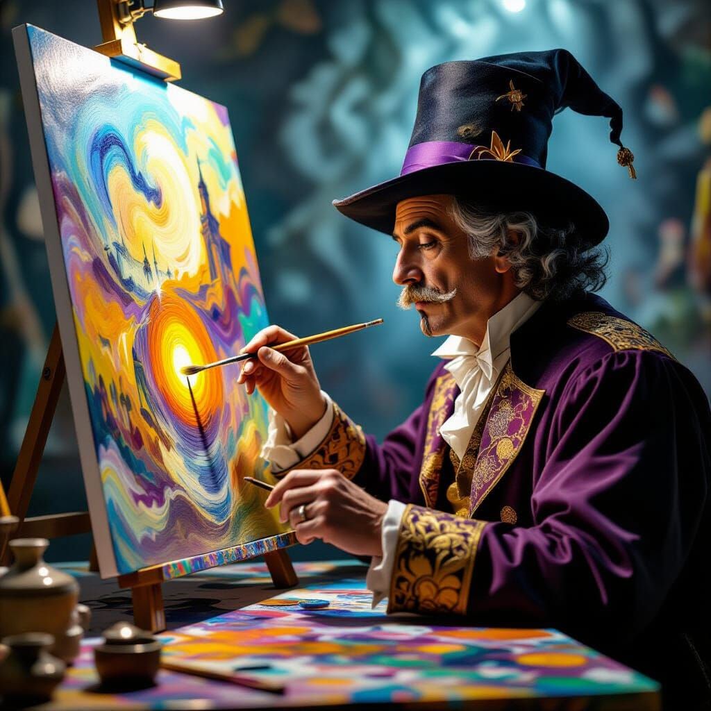 Surrealist Masterpiece: Magician Paints Living Art
