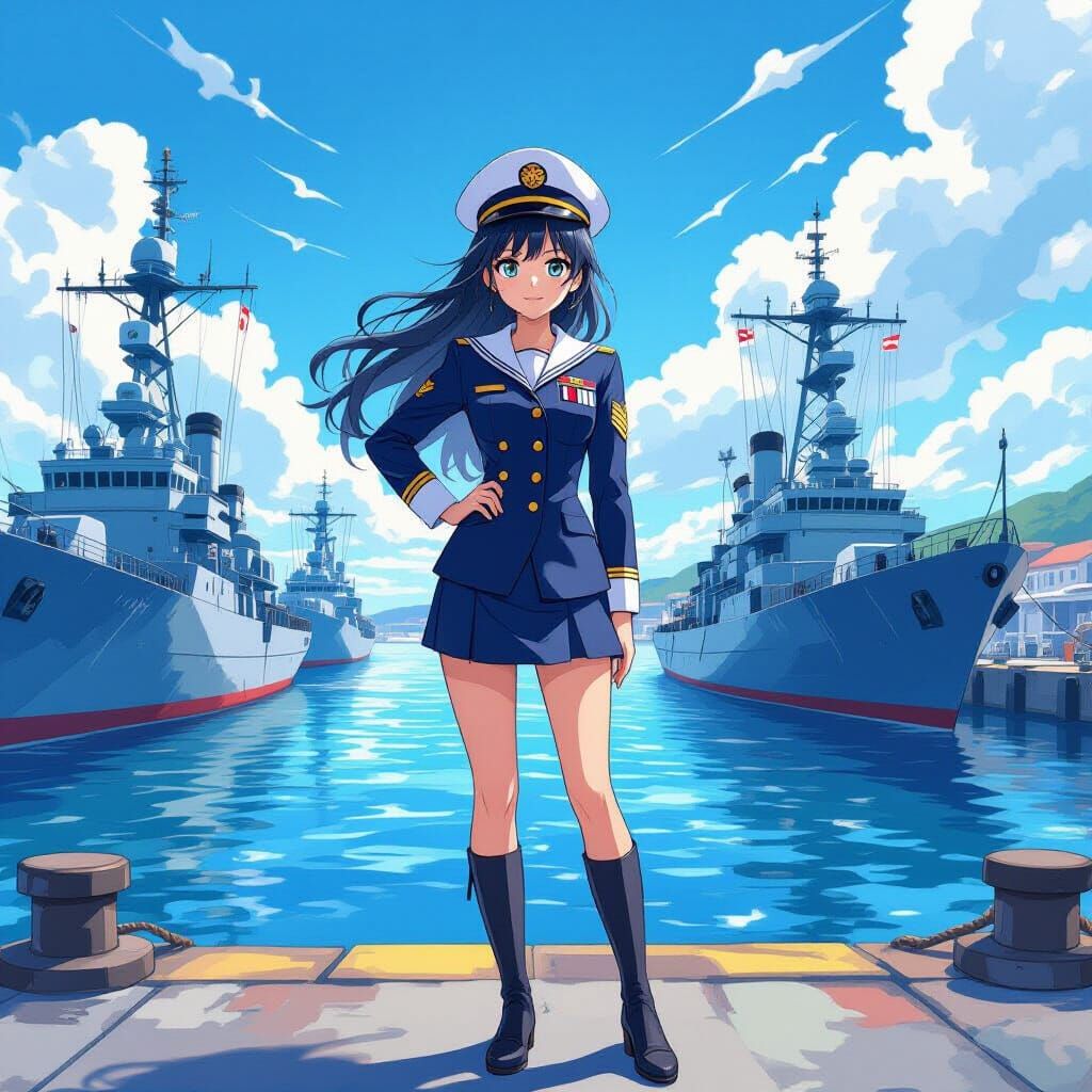 Anime Shipgirl on Dock in Vibrant Colors