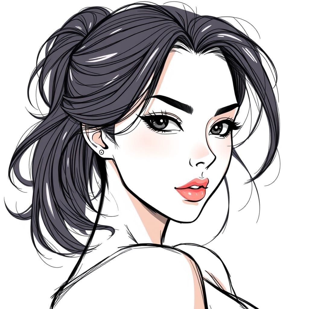 Expressive Line Art Female Model in Cinematic Style