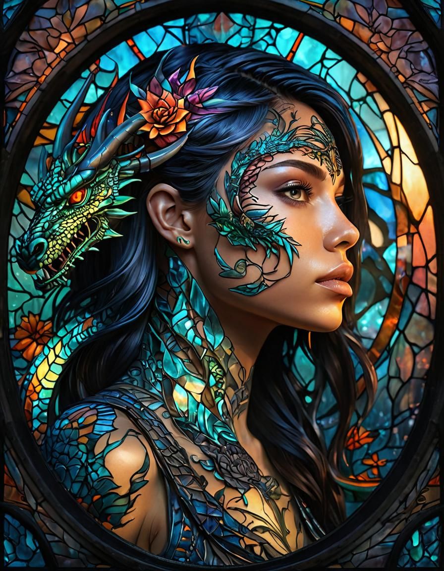 Bioluminescent Glass Girl with Dragon Tattoo