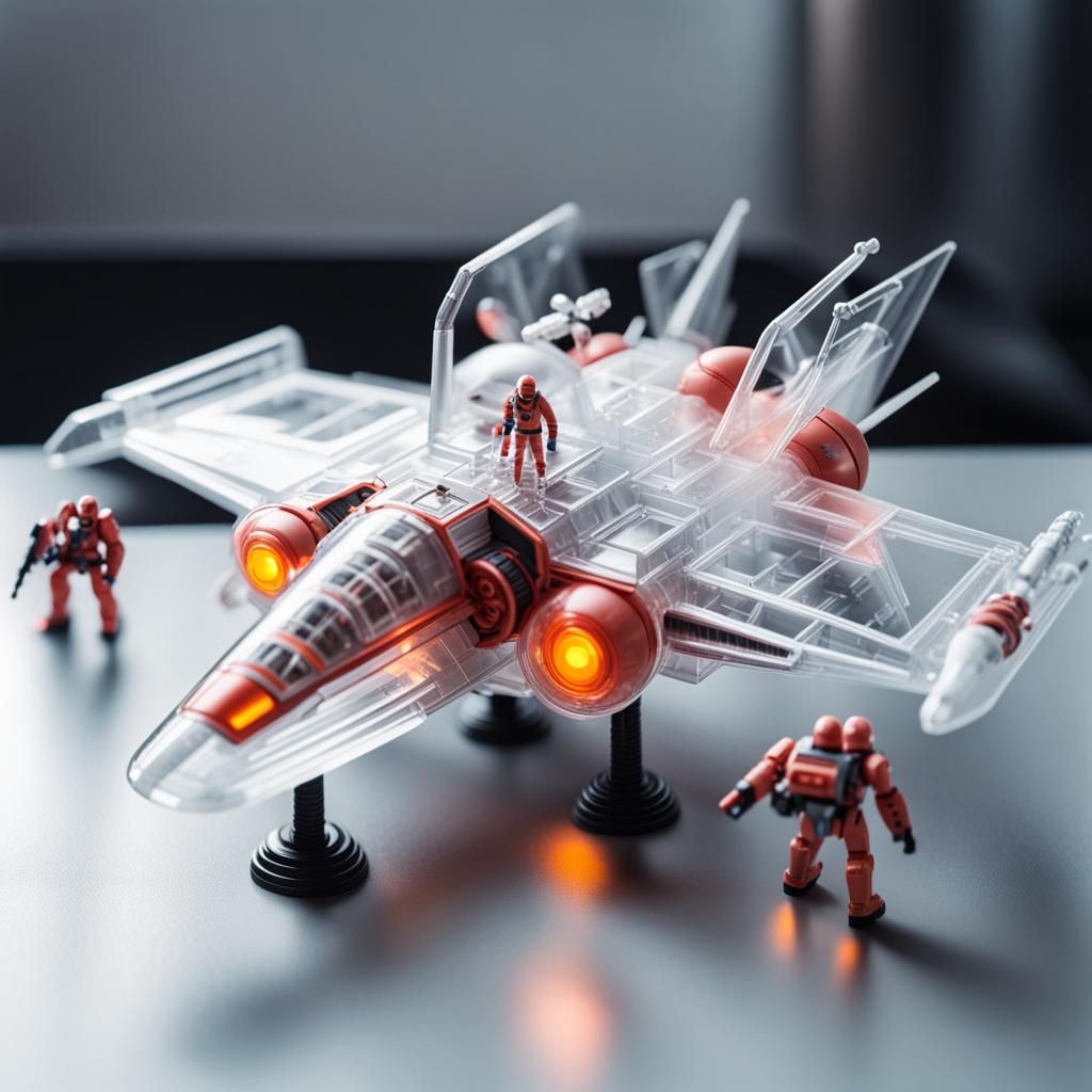 Hyperrealistic Transparent Toy Space Station in Retrofuturis...