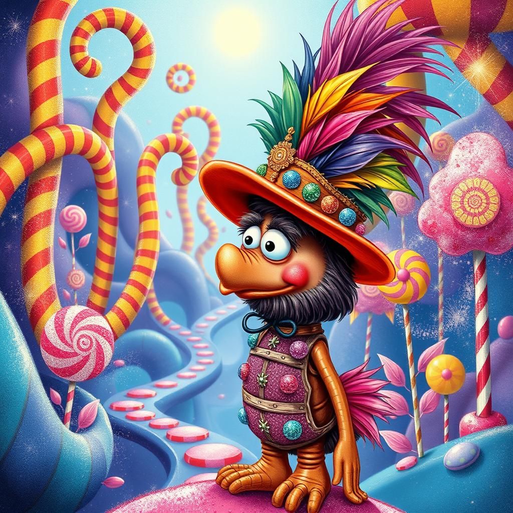 Oompa Loompa in Whimsical Chocolate Factory, Surreal Illustr...