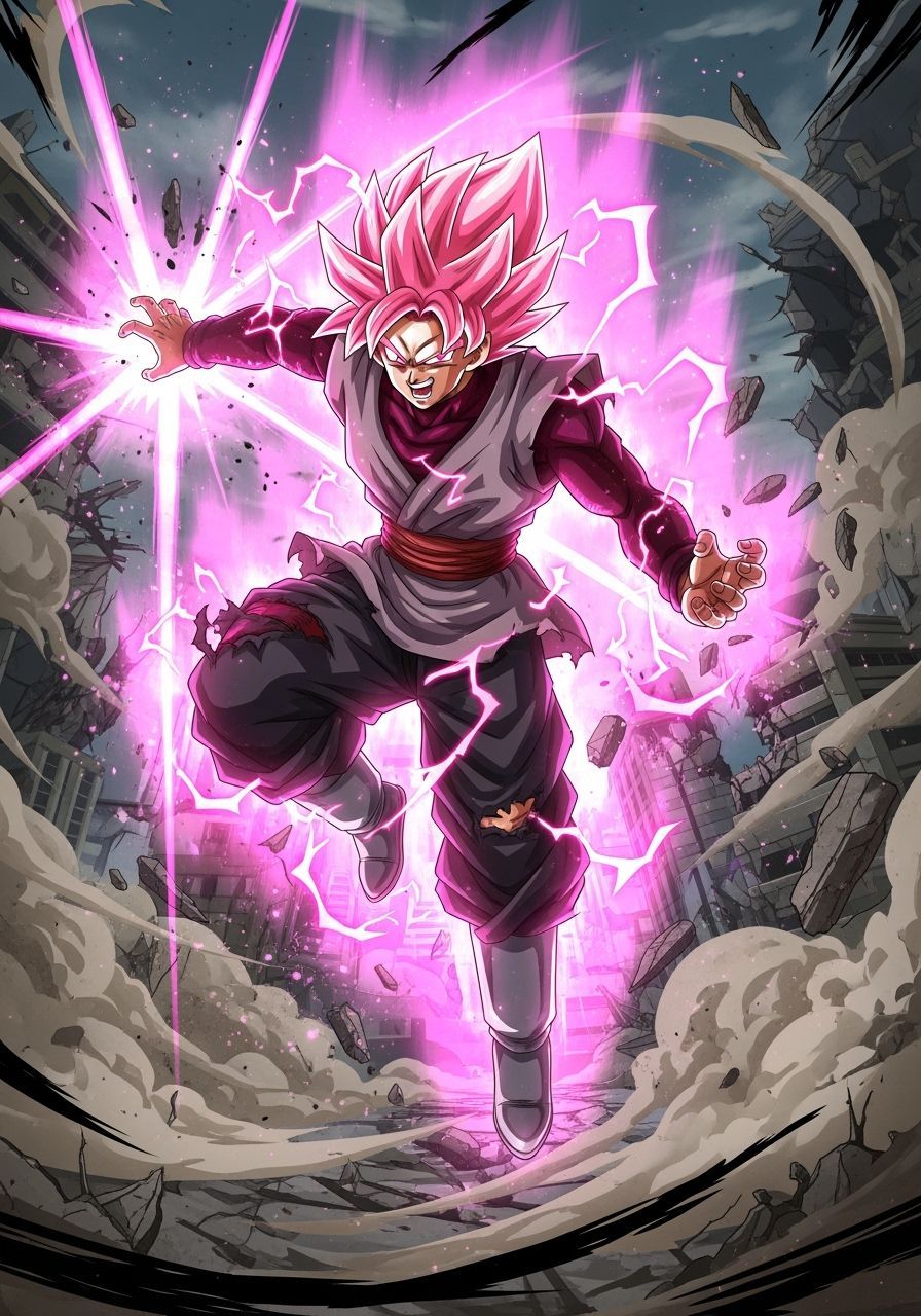 Goku Black Wreaking Havoc in Anime Style