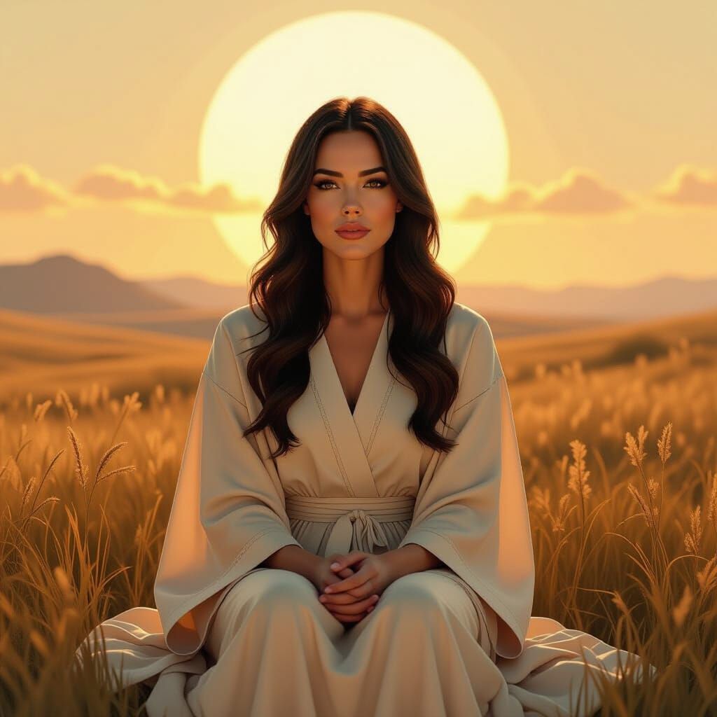 Modern Woman as Religious Figure in Classic Art Style