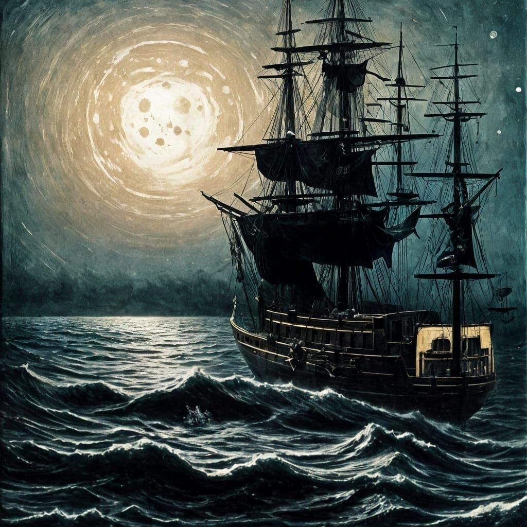 Surreal Pirate Galleon Under a Full Moon