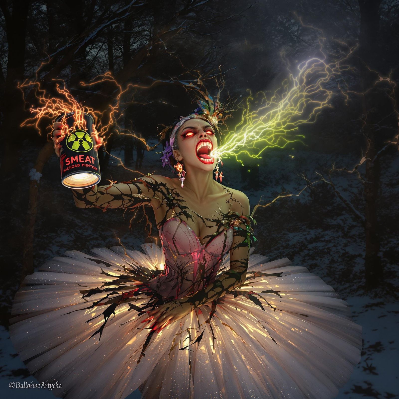 Radioactive Ballerina in Dark Forest, Horror Art