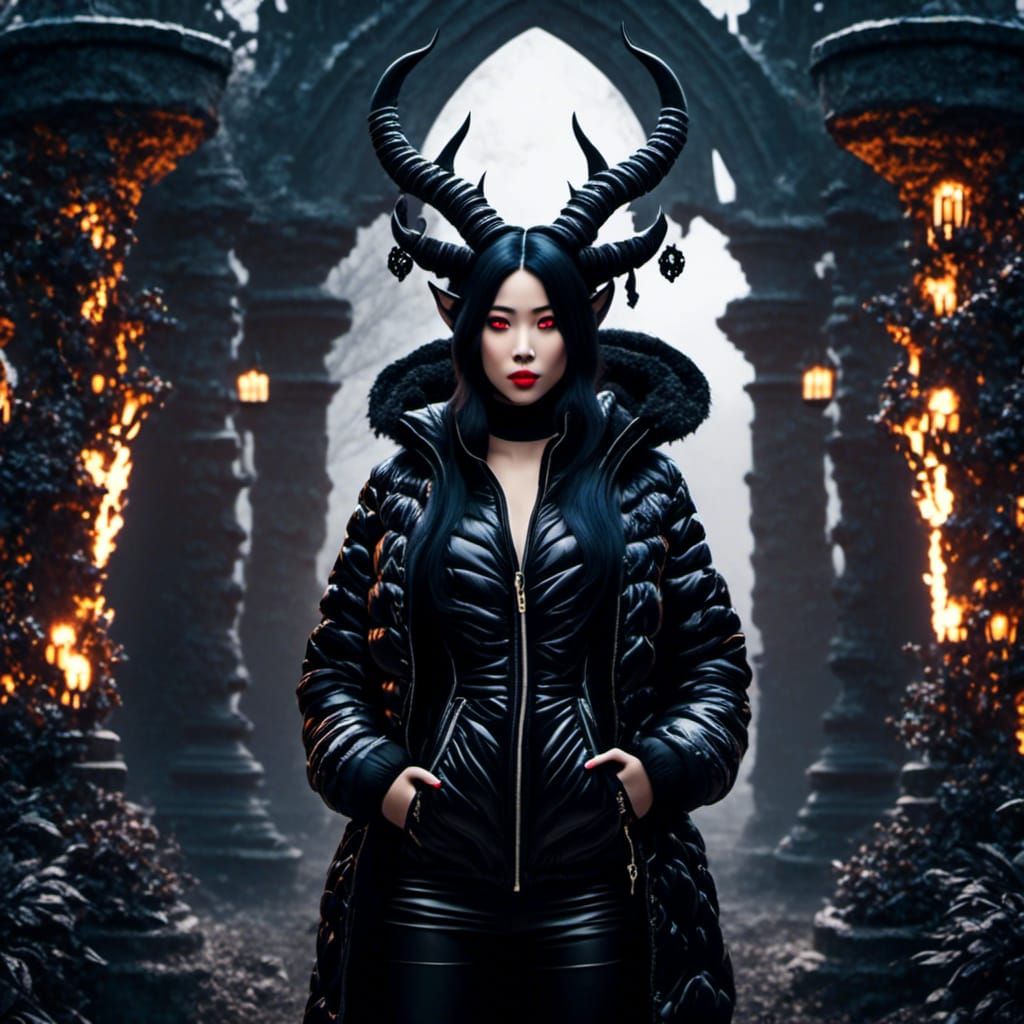 <lora:Hexx demon:1.0> Full standing image of Female demon wi...